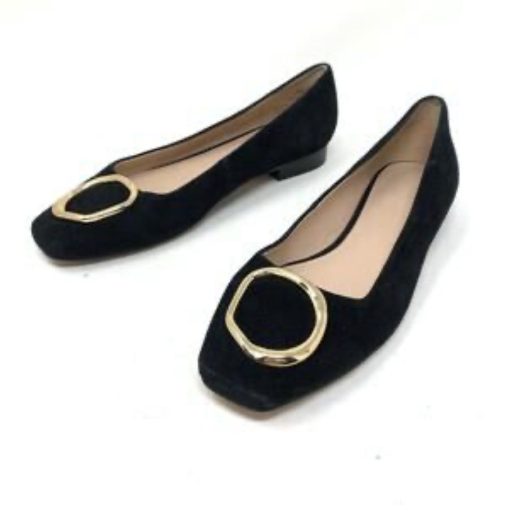 Something Navy Black Flats with Gold Detail